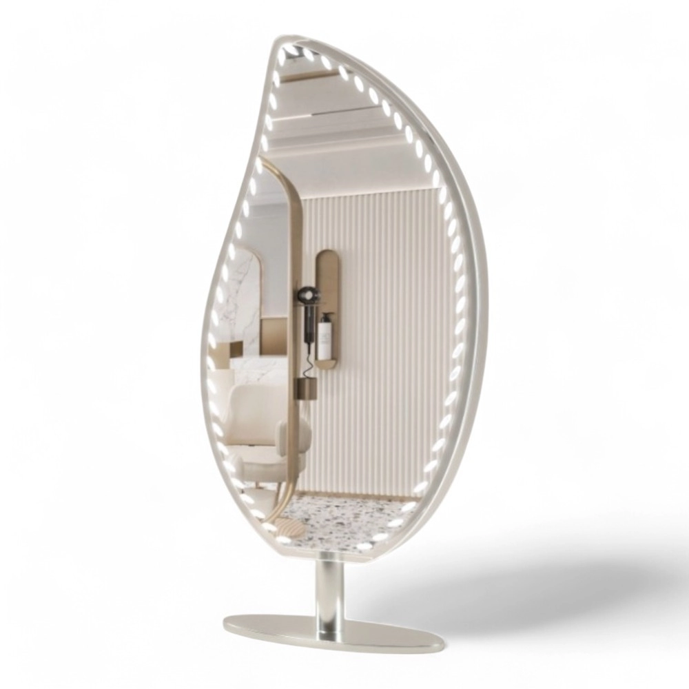 POSTAZIONE SPECCHIO | LEAF.YC | ISOLA BIFACCIALE CON LED E INSERTI ARGENTO