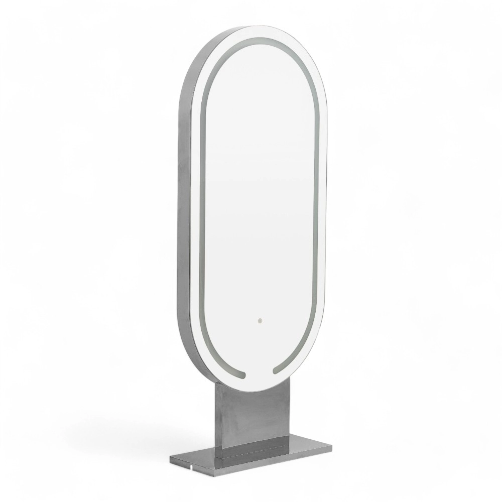 POSTAZIONE SPECCHIO | OVAL-2.YC | ISOLA BIFACCIALE ARGENTO CON LED