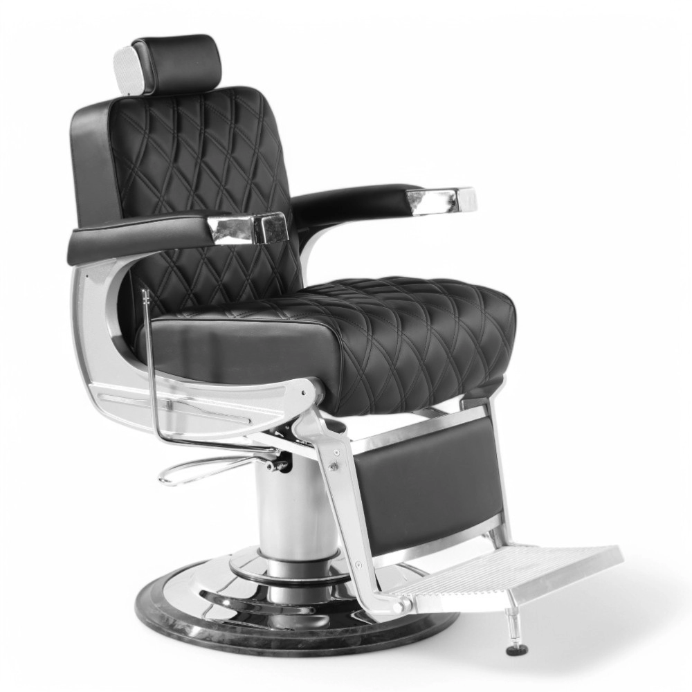 POLTRONA BARBIERE | MOON.EM | SCOCCA ARGENTO IN SIMILPELLE NERA CON CUCITURE A ROMBI