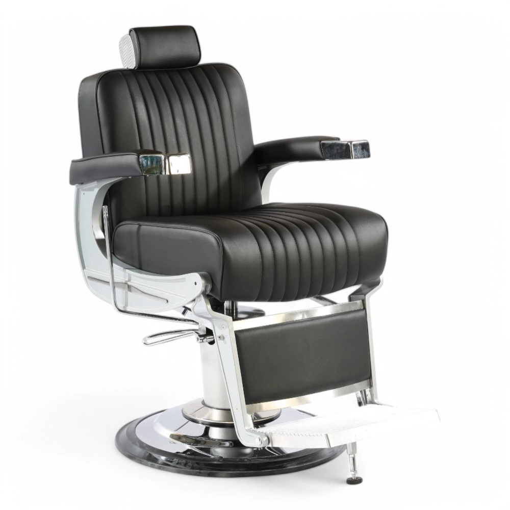 POLTRONA BARBIERE | MUSK.EM | SCOCCA ARGENTO IN SIMILPELLE NERA CON CUCITURE A STRISCE