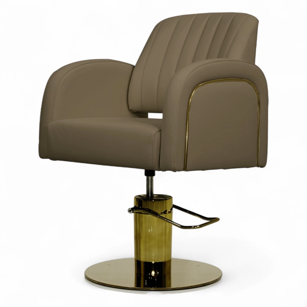 POLTRONA PARRUCCHIERE | ELITE.YC | SIMILPELLE MARRONE SCURO E INSERTI ORO CON POMPA IDRAULICA