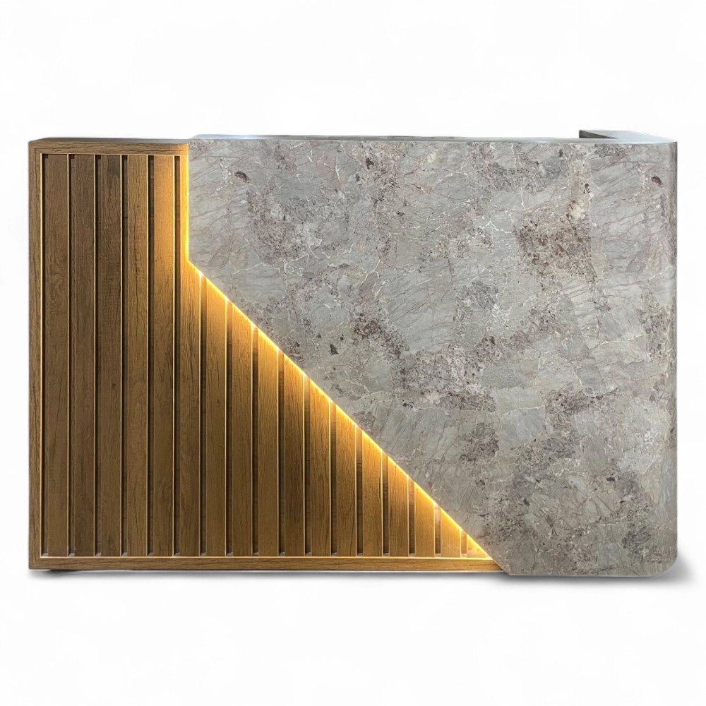 RECEPTION | BISIDE.FN | MARMO E LEGNO CON ILLUMINAZIONE LED 160 CM