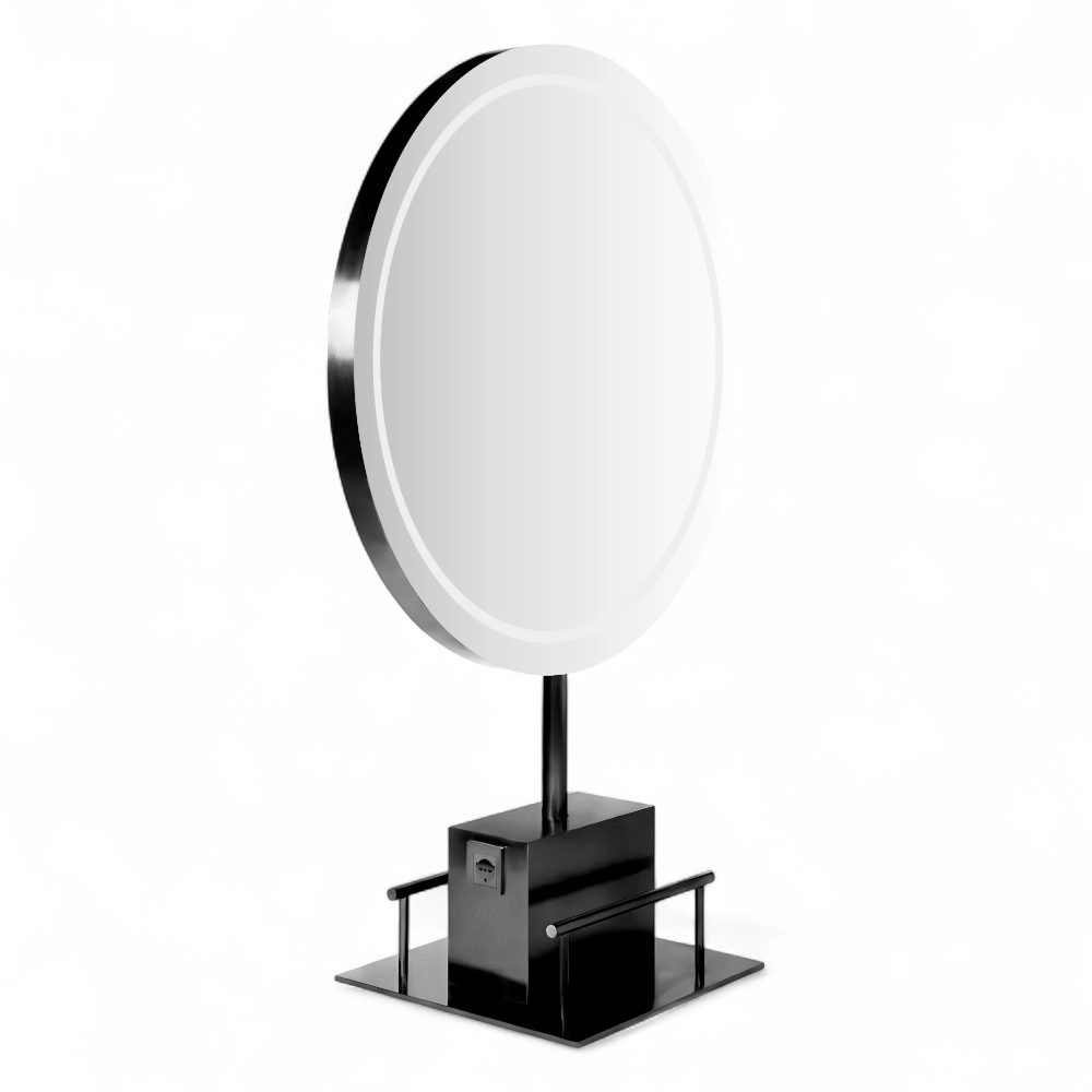 POSTAZIONE SPECCHIO | DOMIN.FN | ISOLA BIFACCIALE NERA CON LED E POGGIAPIEDI