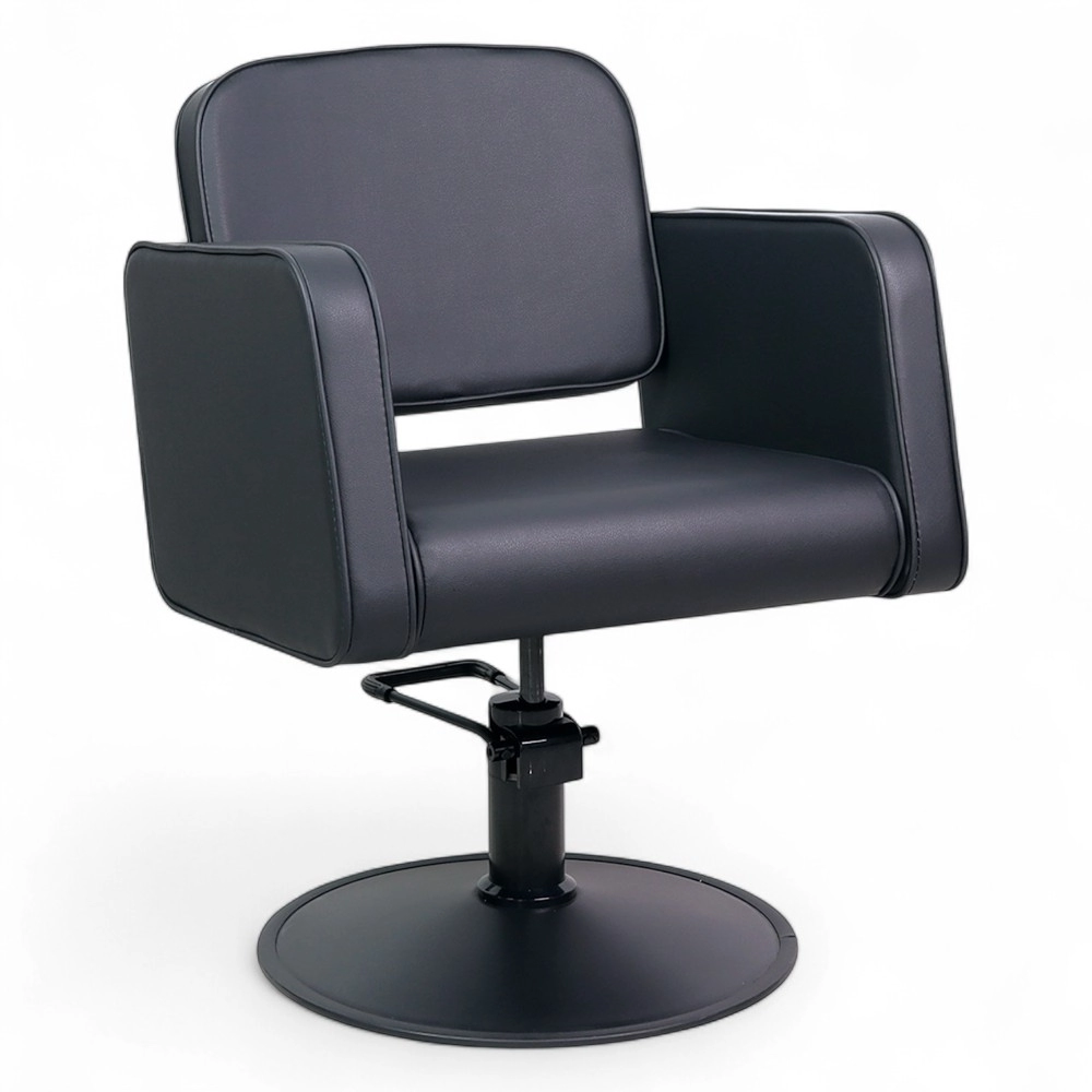 POLTRONA PARRUCCHIERE | KLYNE.HL | SIMILPELLE NERA CON POMPA IDRAULICA E BASE TONDA NERA