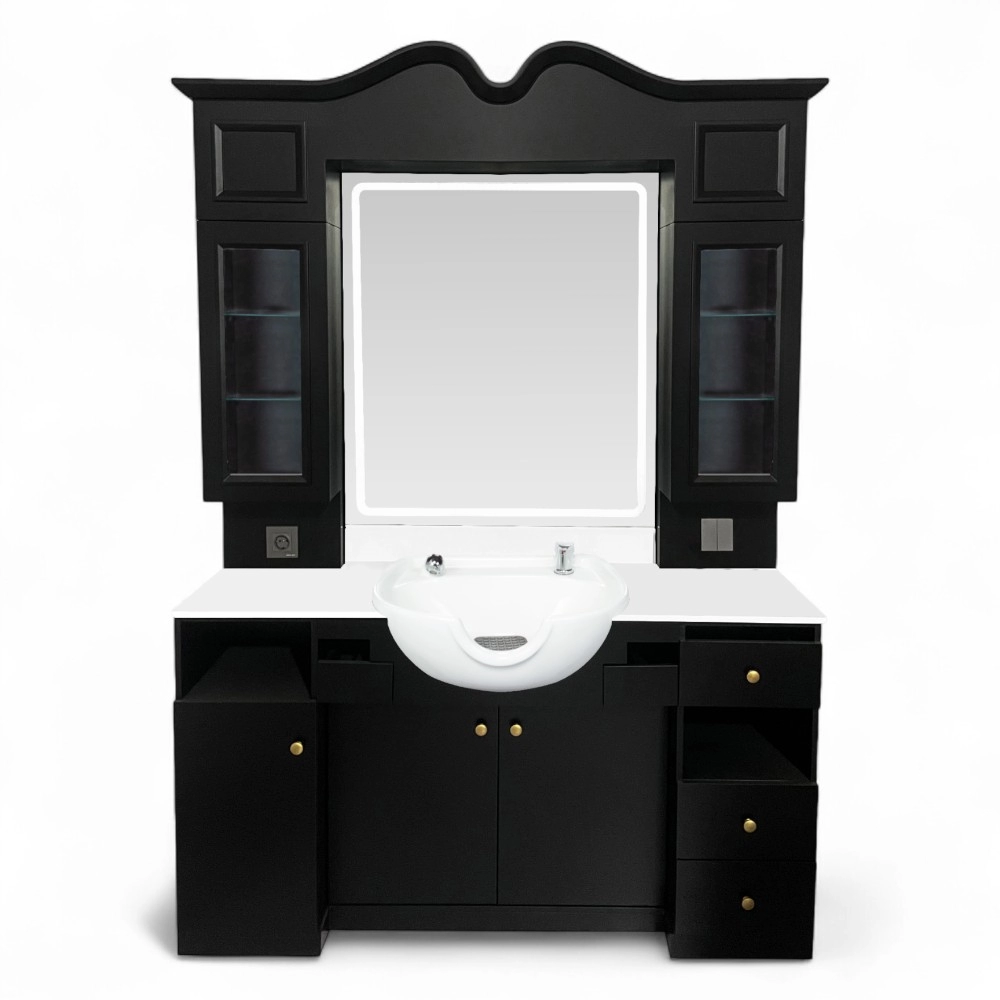 POSTAZIONE BARBIERE | ADORA.FN | NERA CON PIANO DI LAVORO IN MARMO