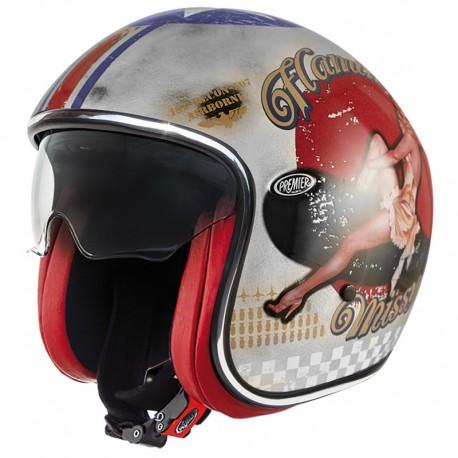 Casco Jet Cafe Racer Vintage PINUP Old Style Silver Argento by Premier