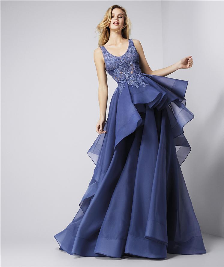 Abito sposa colorato blu, bustino in pizzo con spalline e ...