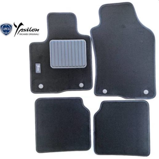 Tappetini per Lancia New Ypsilon dal 2011, moquette di alta qualità, 2 Pin di Sicurezza, Battitacco in gomma, Made In Italy (Kit 4 pezzi + Poggiapiede