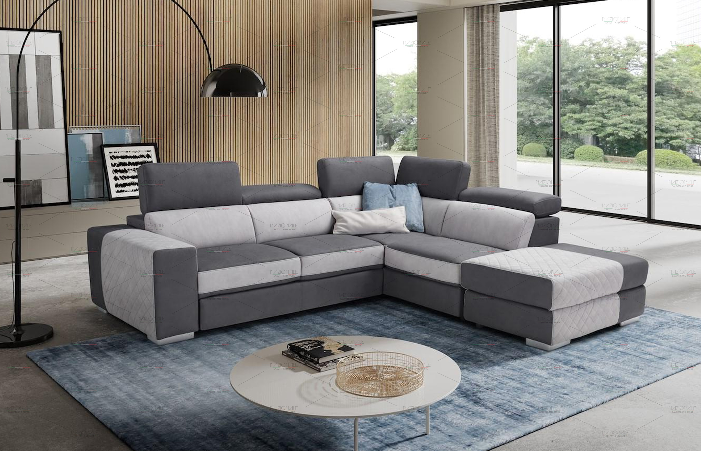 Divano Letto Angolare Con Pouf Estraibile E Pouf Contenitore Nazionale Salotti