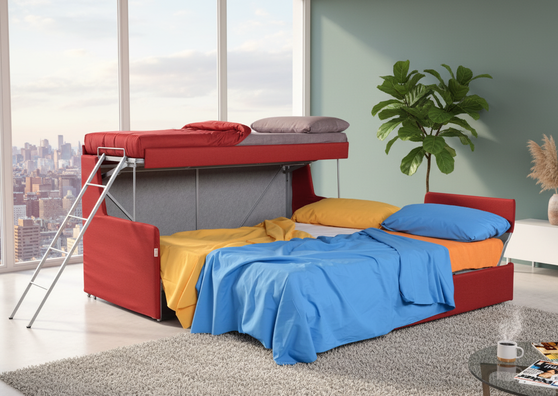Triplo Divano letto trasformabile a castello con posti letto