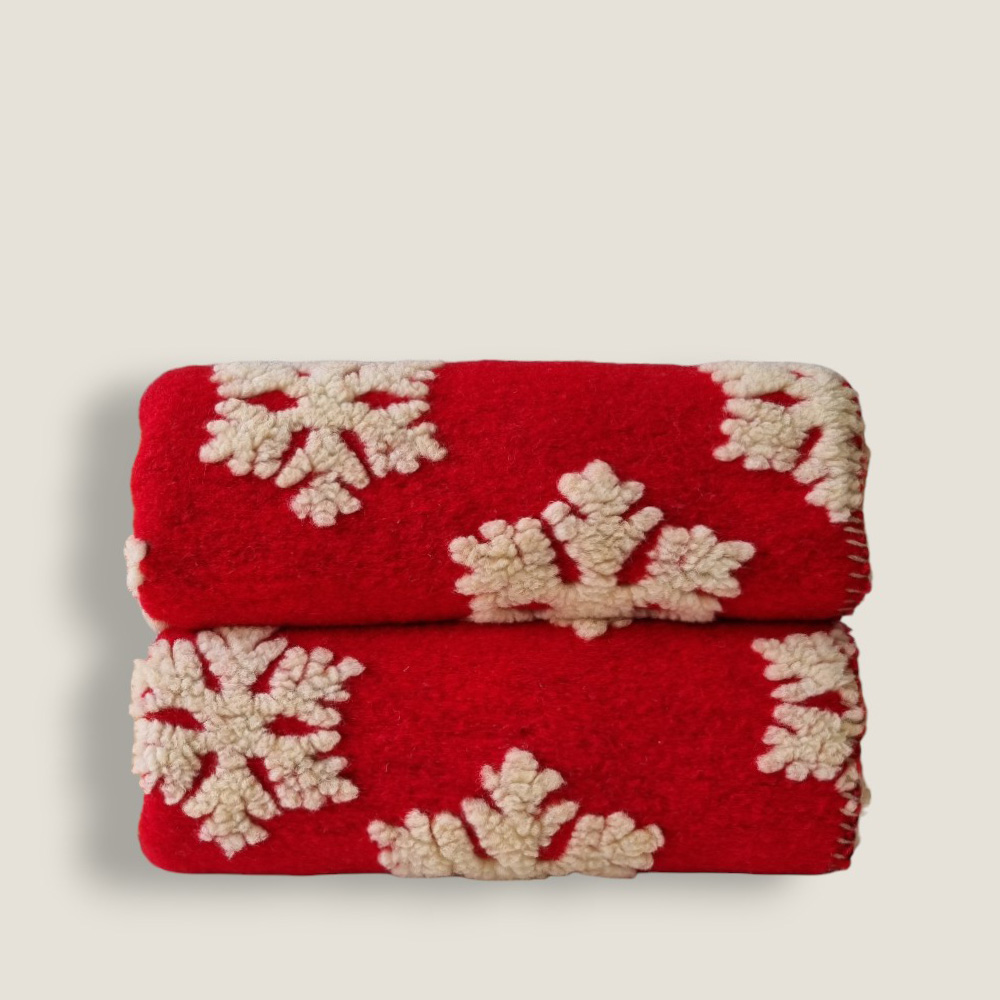 Plaid in Lana Cotta rosso con fiocco neve - Soffice e Accogliente per Casa