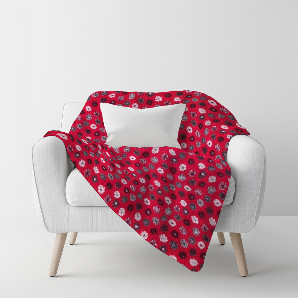 Plaid da divano Lana Cotta 150x170 margherite grigio fondo rosso