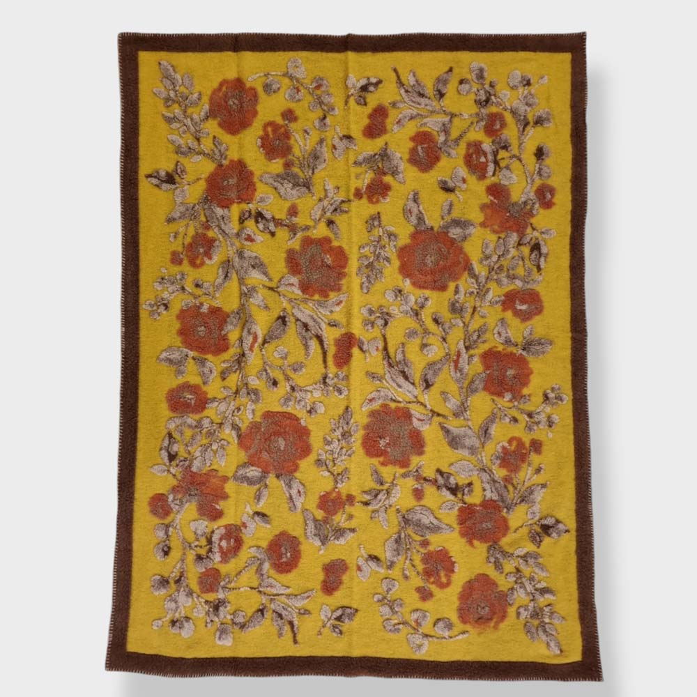 Plaid Coperta in Lana Cotta con Bordo a Contrasto Floreale - 150x200 cm