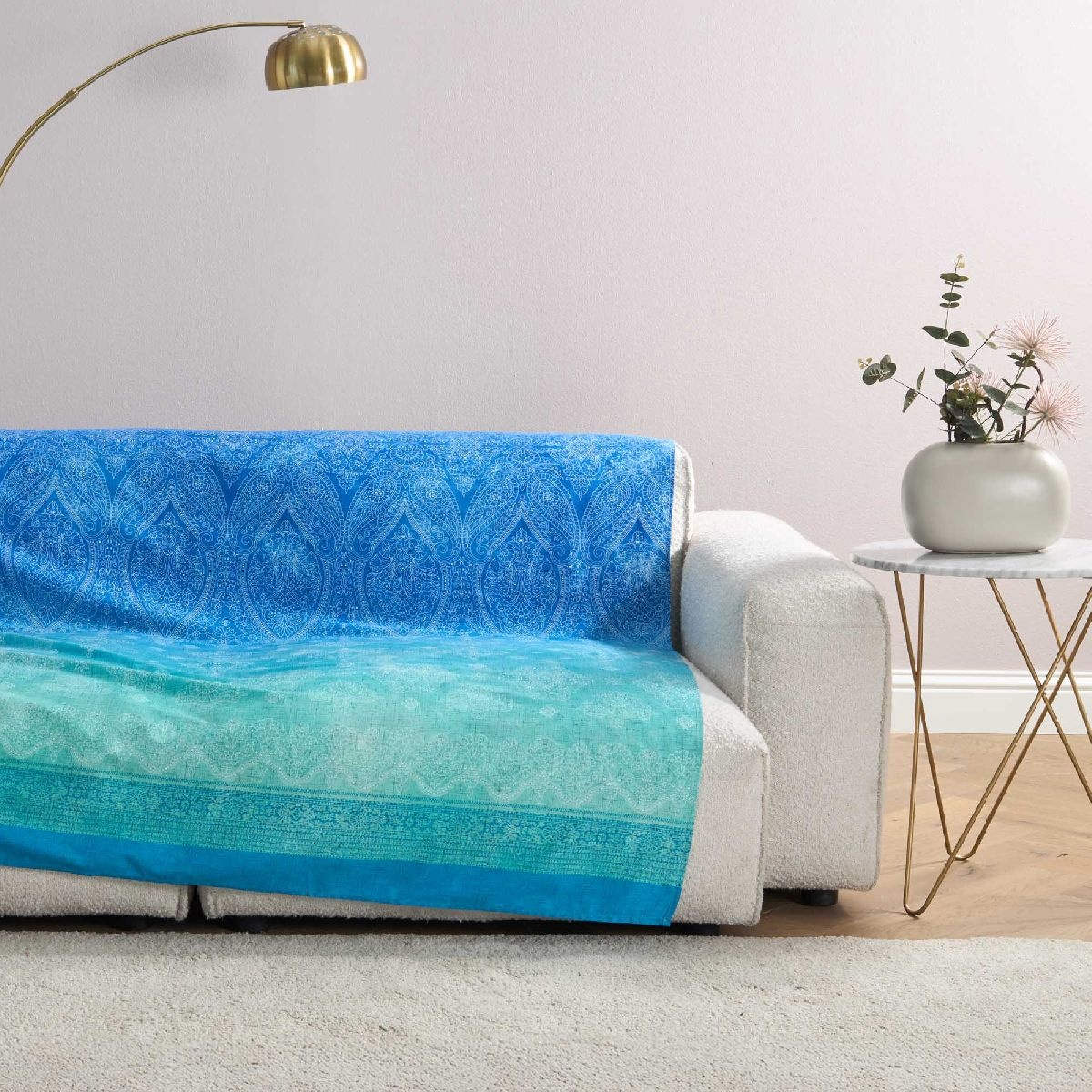 Bassetti Granfoulard Telo Arredo 350x270 Kerala B1 | Maxi copridivano blu oceano e verde acqua