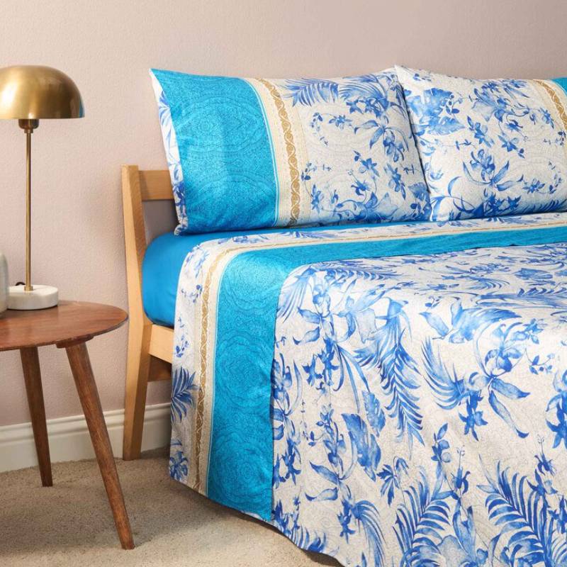 Lenzuola-copriletto Bassetti Ibiscus Tatoo B1 matrimoniale in cotone foliage