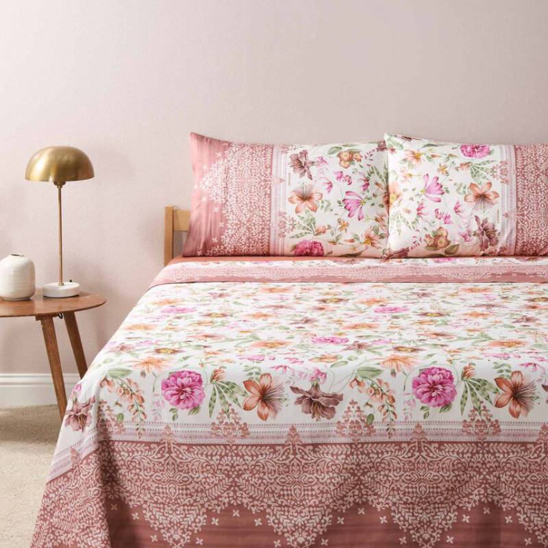 Lenzuola-copriletto Bassetti Casablanca P1 matrimoniale in cotone a fiori