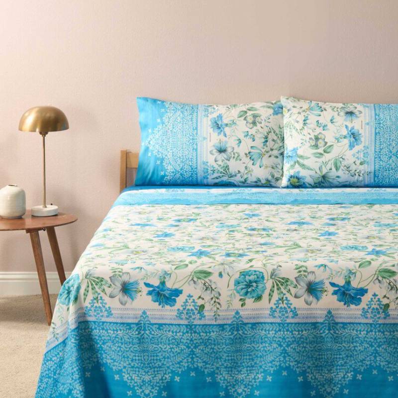 Lenzuola-copriletto Bassetti Casablanca C1 matrimoniale in cotone a fiori