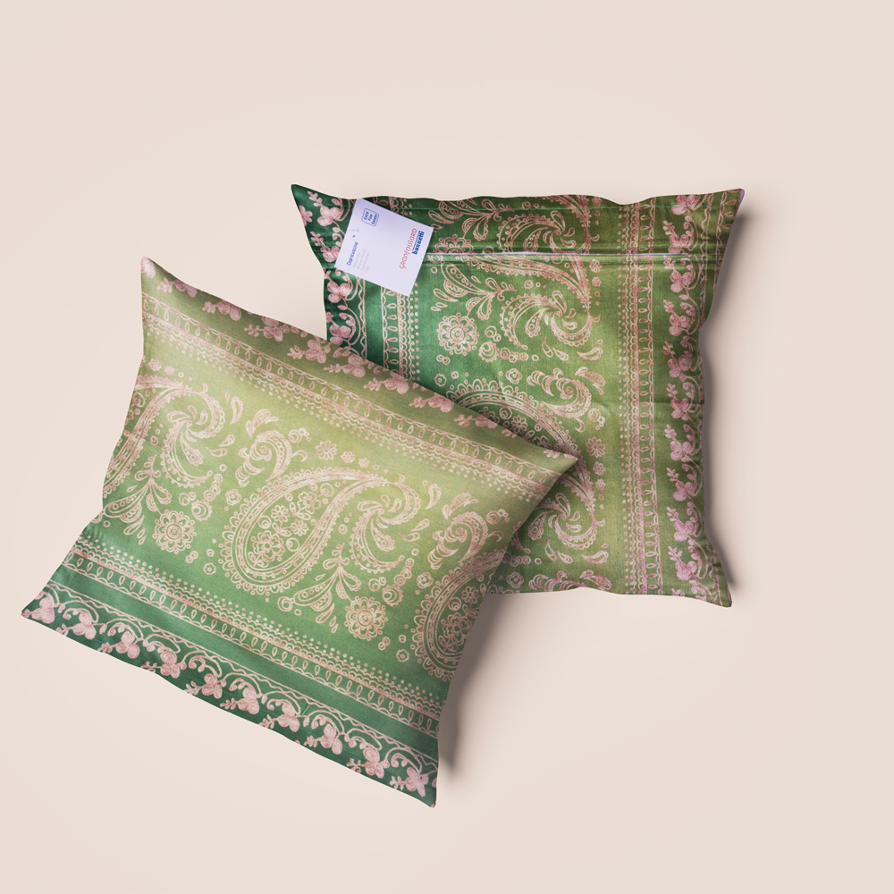 Fodera cuscino in raso 40x40 Bassetti Granfoulard Brenta verde e oro
