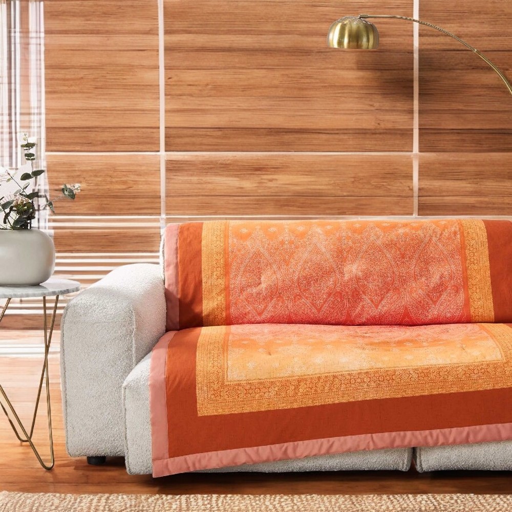 Bassetti Plaid Kerala O1 Arancio Rosso – Misura 135x190 cm in Cotone Imbottito