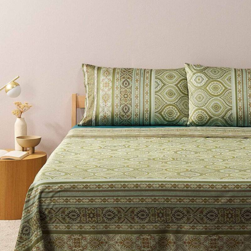 Lenzuola-copriletto Matrimoniali Bassetti Granfoulard Hanbury V1 verde