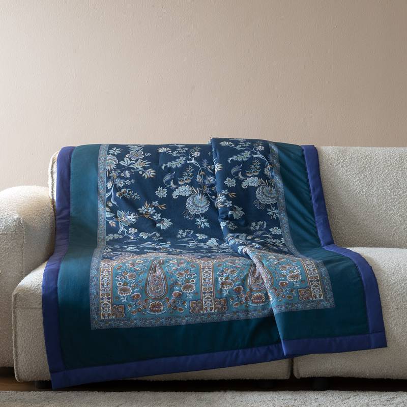 Bassetti Plaid Indian Roses B1 blu 135x190 - Eleganza Floreale Granfoulard