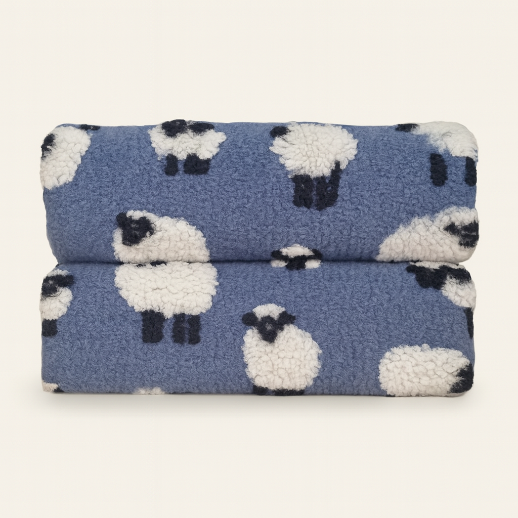 Plaid in lana cotta Made in Italy 150x170 cm Pecore avio