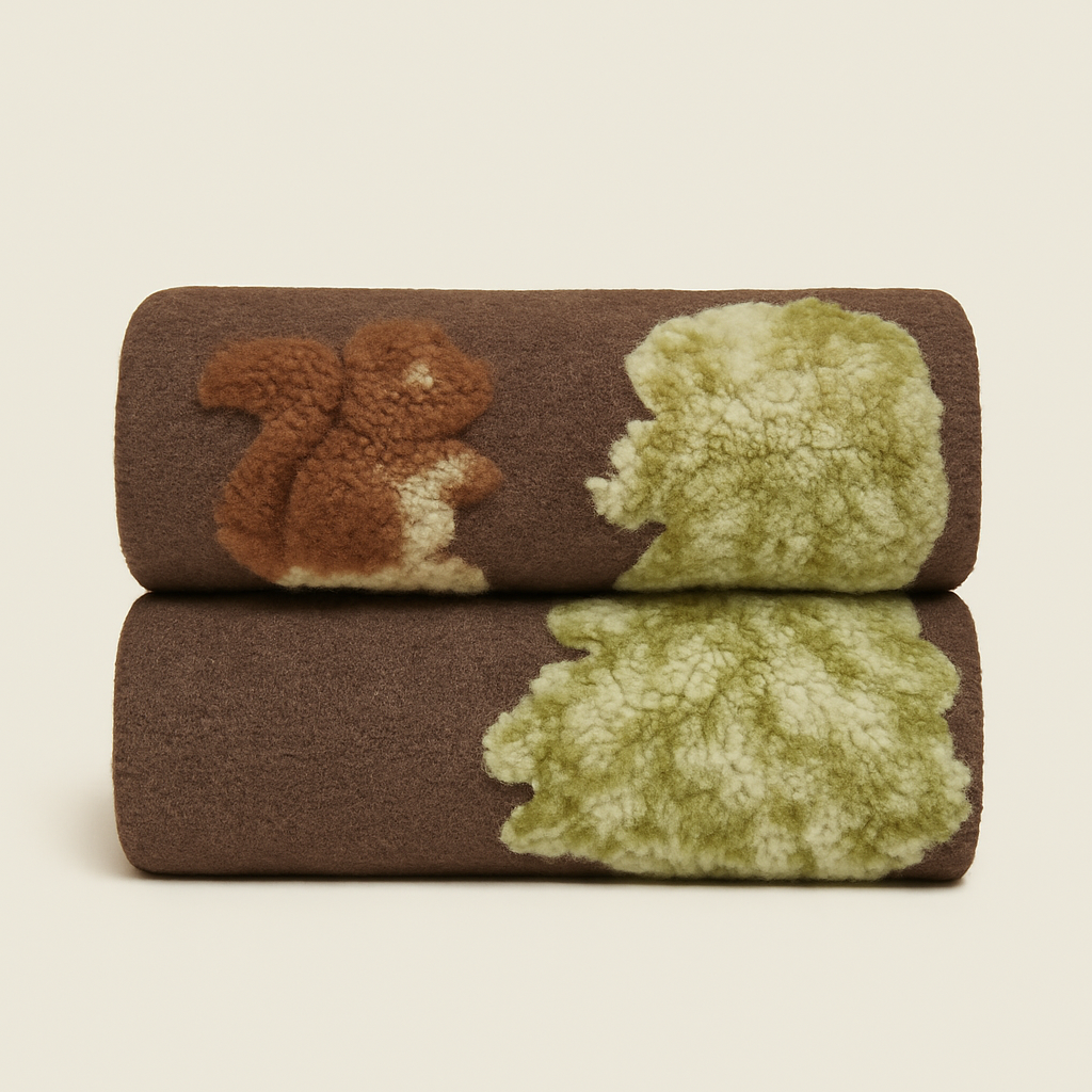 Plaid in lana cotta 150x170 cm Abeti e scoiattoli fondo marrone