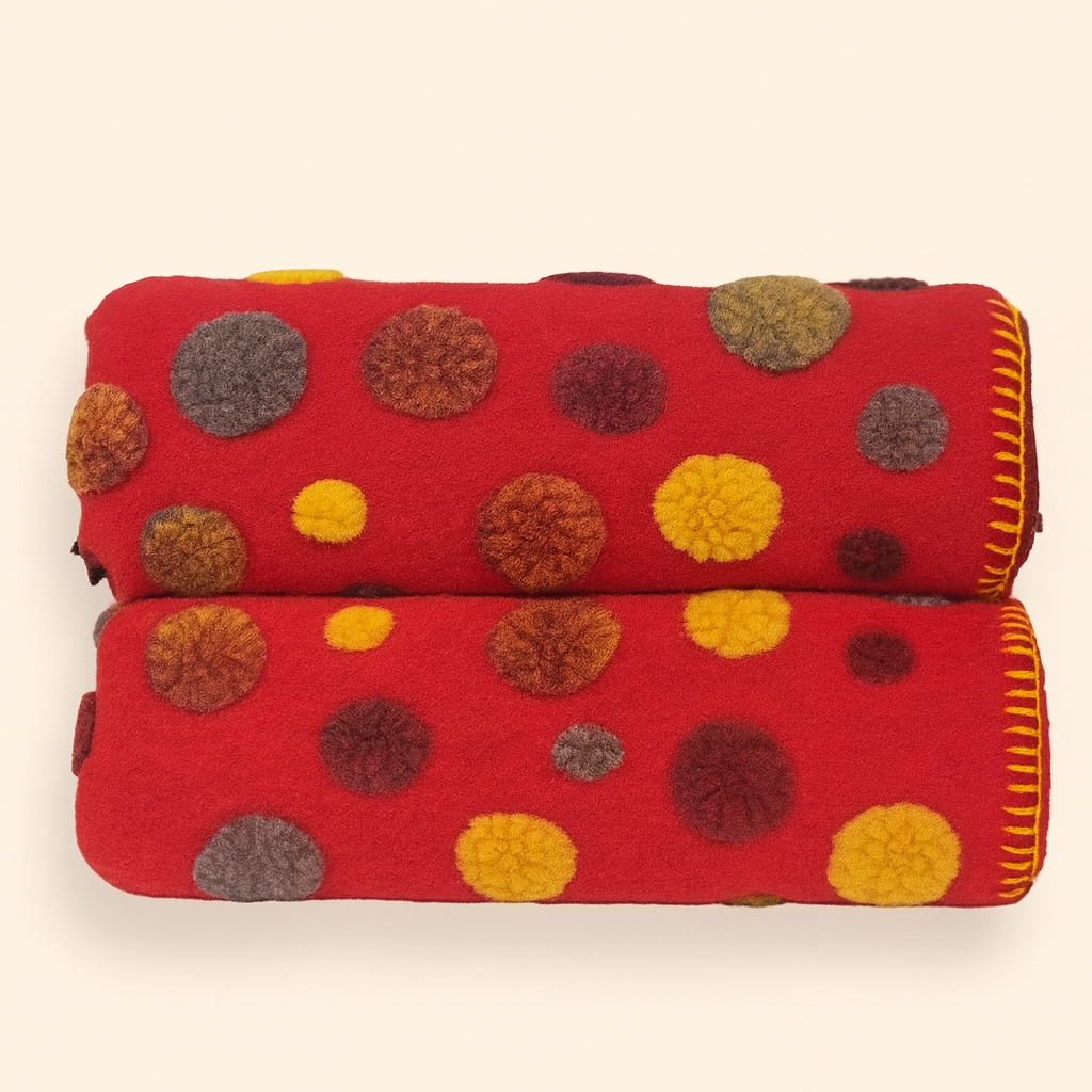 Plaid lana cotta 150x170 cm rosso con motivo a pois Bordo punto cavallo
