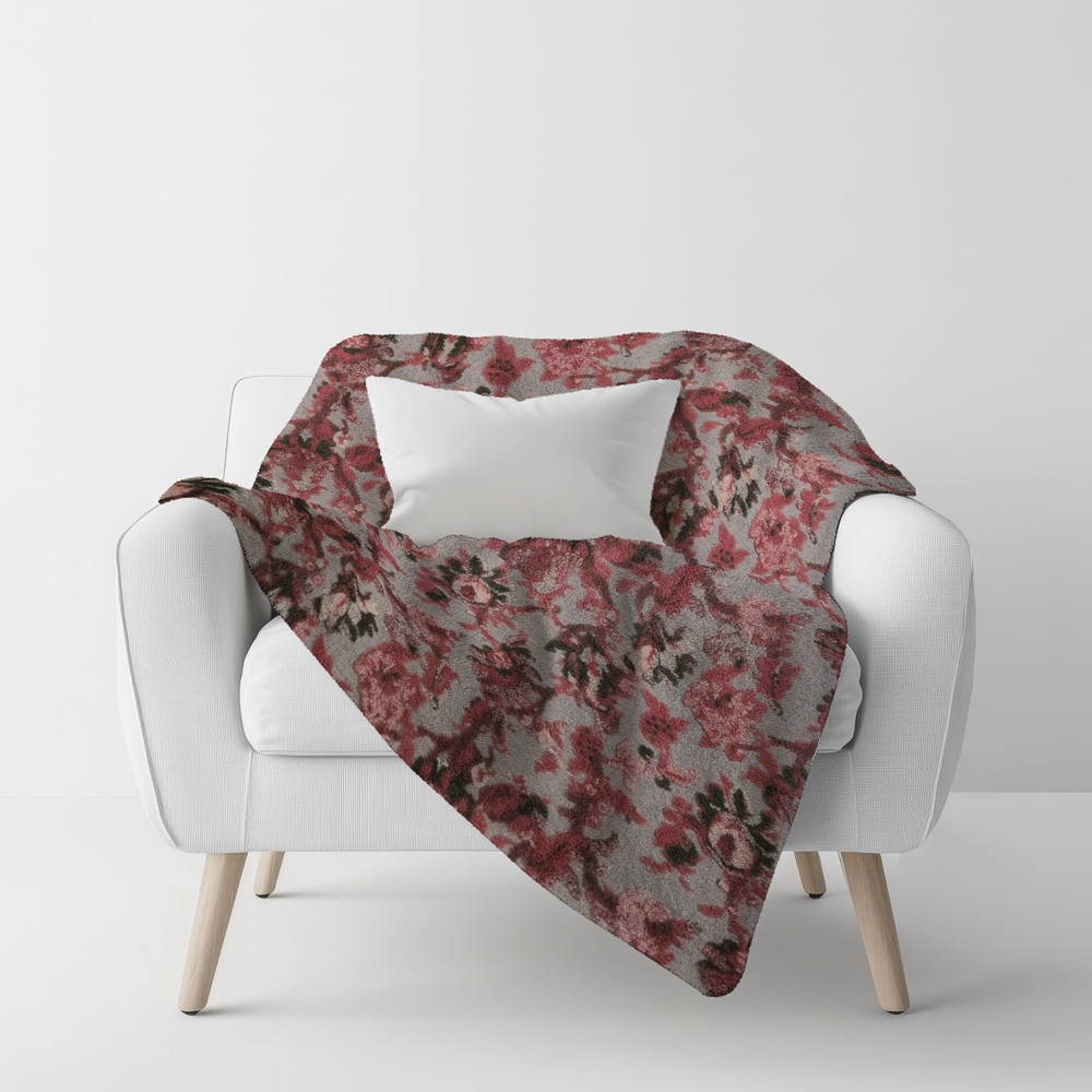 Plaid lana cotta 150x170 cm con motivo floreale-ramage grigio tortora