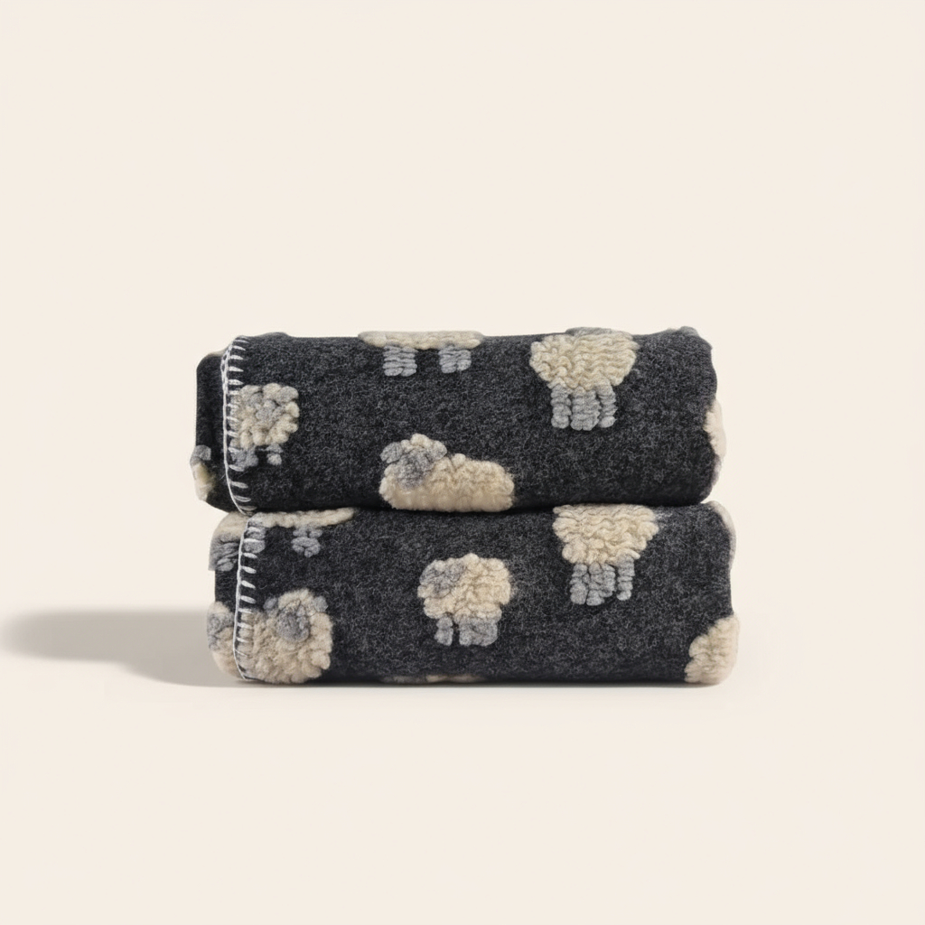 Morbido Plaid lana cotta per divano 150x170 cm antracite con pecore