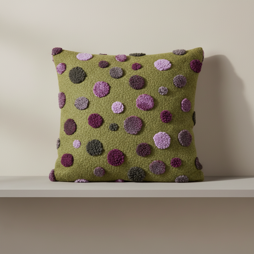 Cuscino in Lana Cotta 50x50 Pois Colorati su Fondo Verde ? Stile Caldo Decorativo