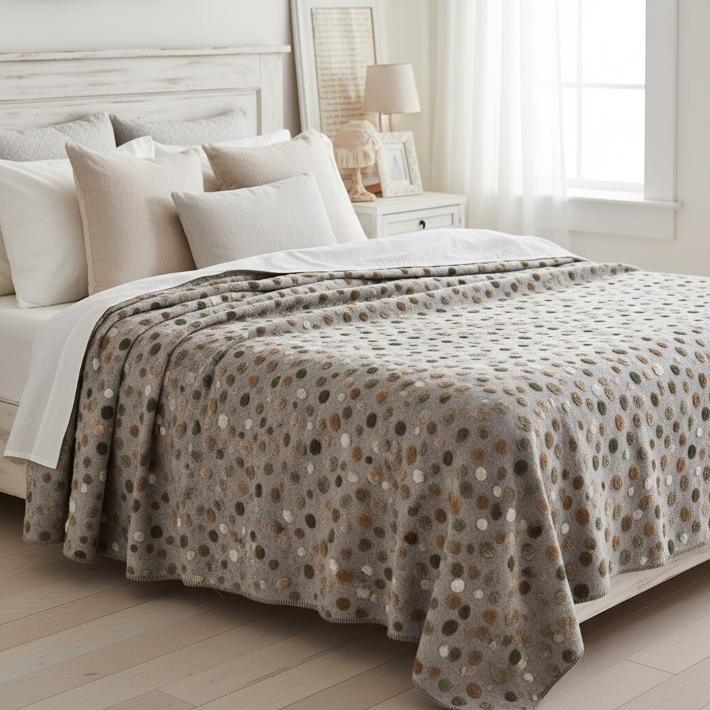 Coperta MAXI 250x205 matrimoniale in Lana Cotta pois grigio 