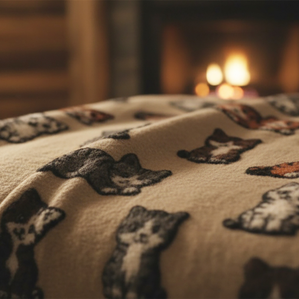 Morbido e caldo Plaid in Lana Cotta Gattini tortora 150x170 da divano