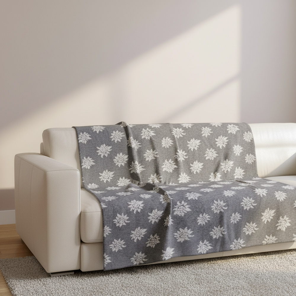 Plaid in Lana Cotta con Stella Alpina grigio - Soffice e Accogliente