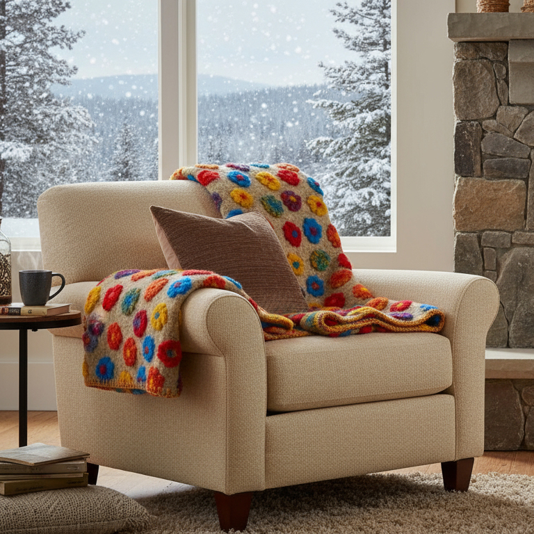 Plaid lana cotta 150x170 Margherite multicolori, Made in Italy