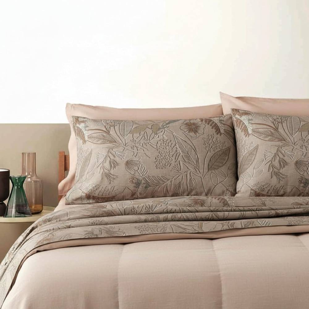 Completo Lenzuola in cotone matrimoniale Bassetti Aster foliage beige