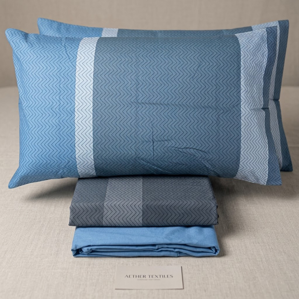 Set Lenzuola in cotone matrimoniale Bassetti Nostalgia zig-zag blu