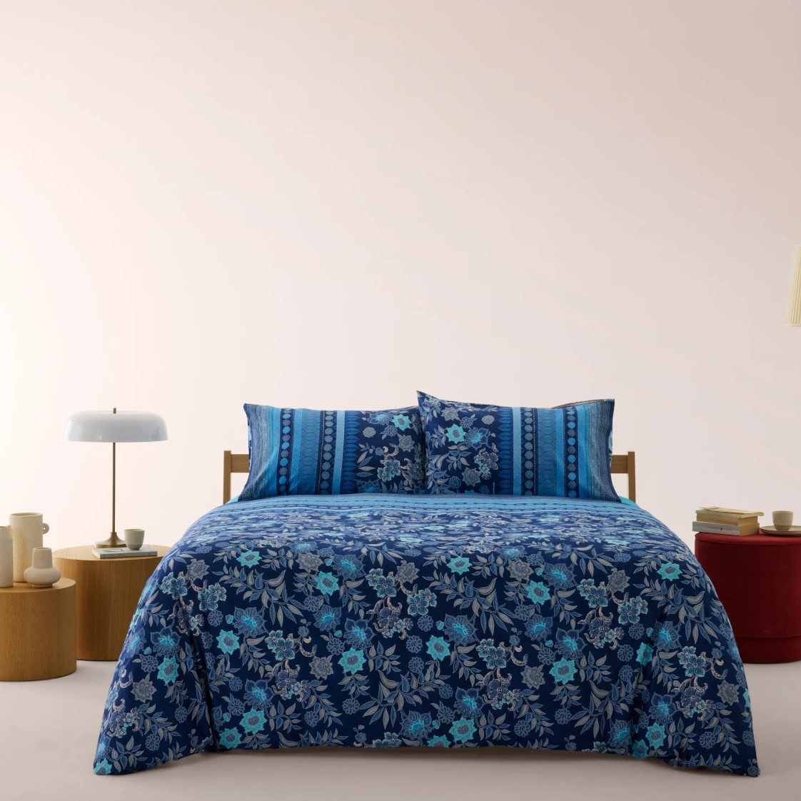 Copripiumino Bassetti completo Varigotti B1 in raso matrimoniale blu