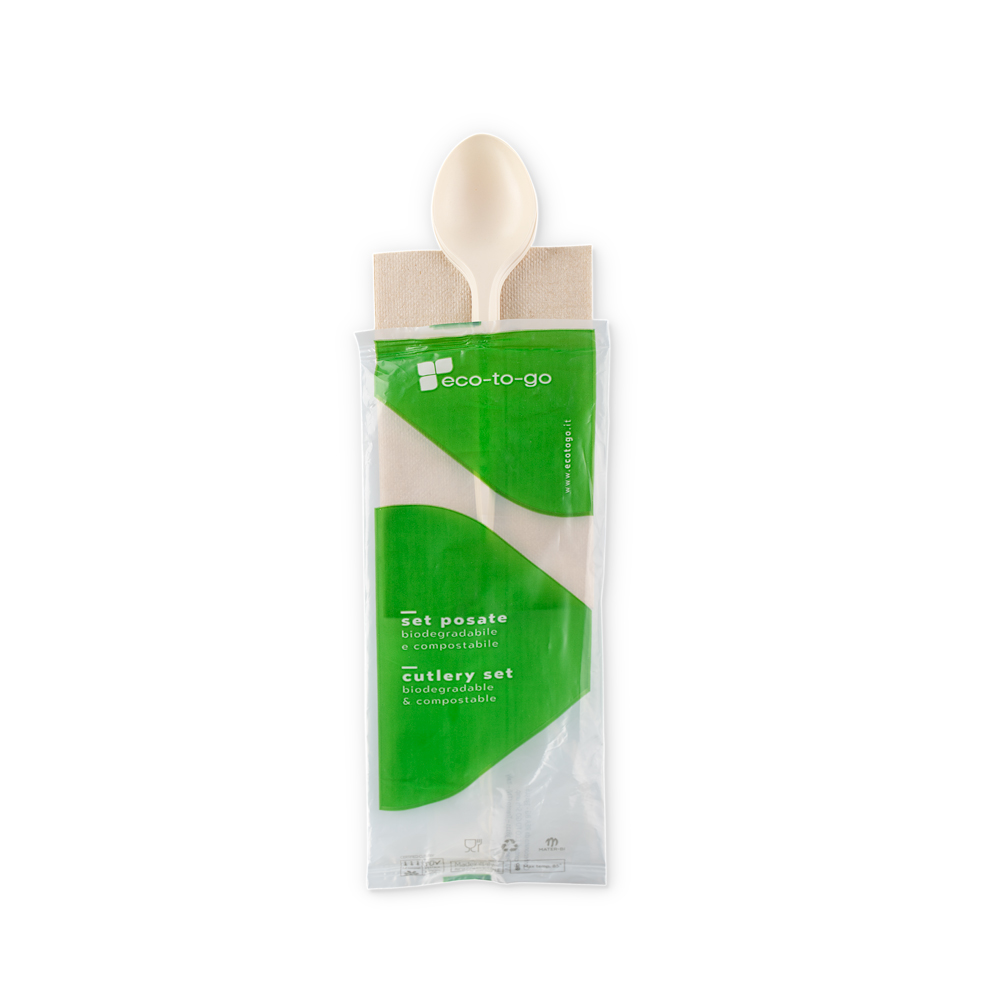 Cucchiai biodegradabili imbustati singolarmente in bioplastica vegetale - made in Italy - PROMO