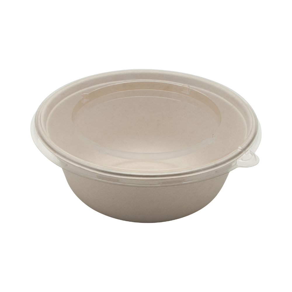 KIT Insalatiera maxi da 1400ml in cellulosa + Coperchio in RPET- Linea Brown - FINE SERIE