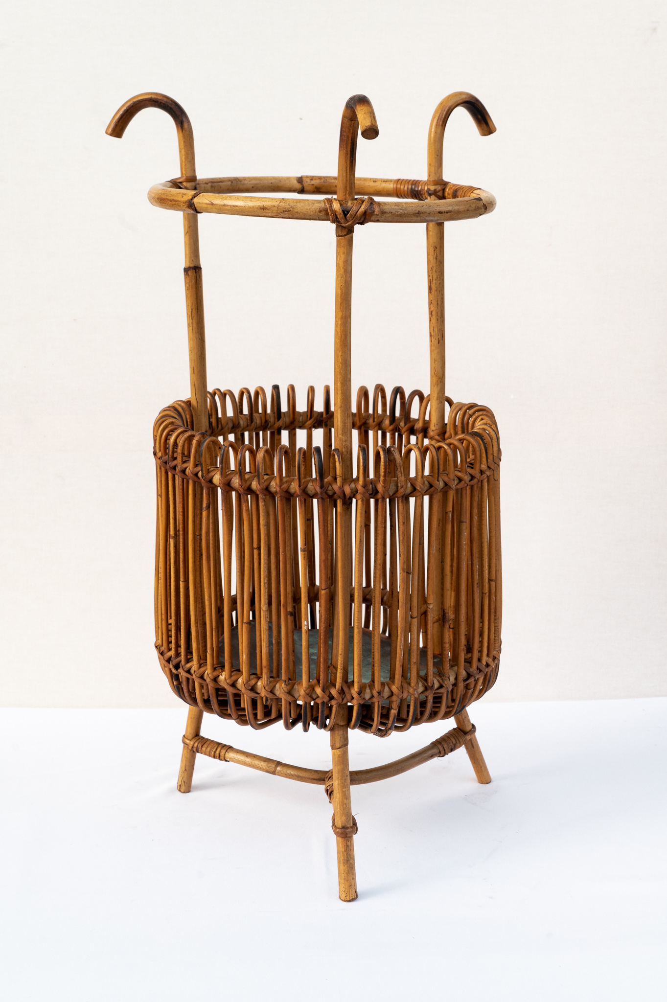 Portaombrelli Vintage En Bambou Et Rotin - Italie Années 60, Hauteur 60 Cm, Cylindrique